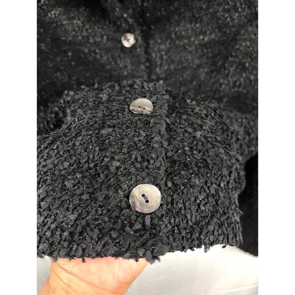 VTG Earl Rutenberg Black Cropped Textured Jacket Blazer Button LARGE Women's - Picture 8 of 10